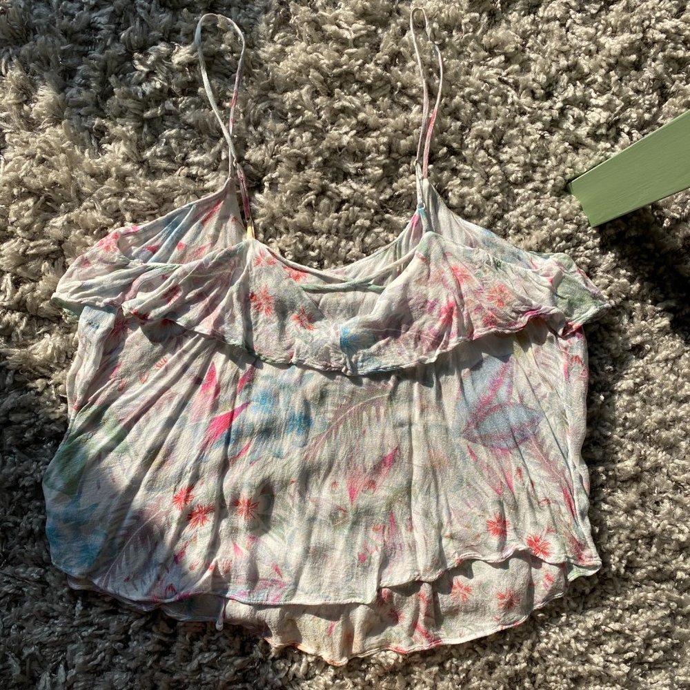 EUC American Eagle White Floral Ruffled Tank L - Picture 4 of 9